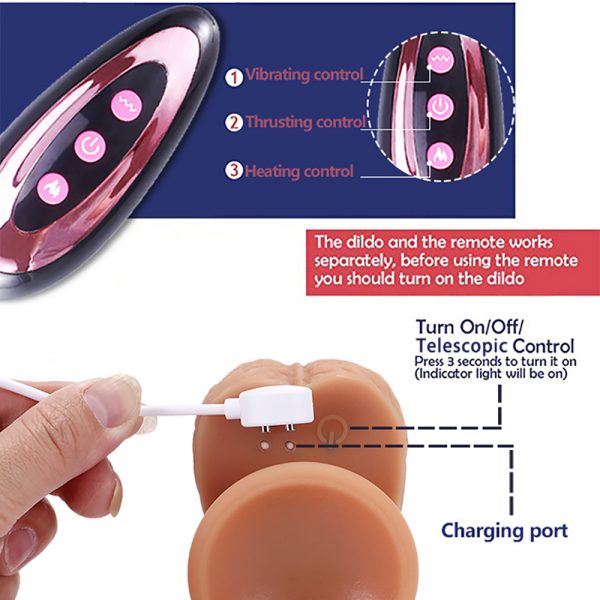 USB Şarjlı Uzaktan Kumandalı ET 23 cm İleri Geri Hareketli Titreşimli Isıtmalı Dildo